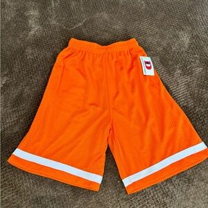 Denny’s Boys Orange Mesh Athletic Shorts with White Stripe Large (14/16)